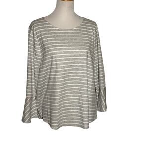 J Crew Mercantile 3/4 Bell Sleeve Crew Neck Striped Cotton Top Sz XXL NWT